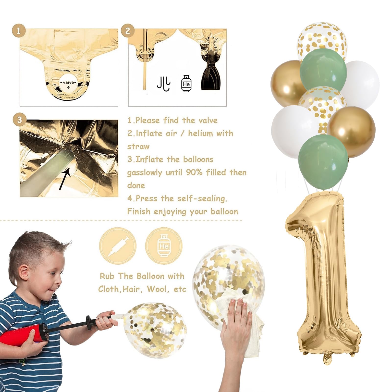 Jobkoo gold confetti 12inch balloons sparkle for festive photos