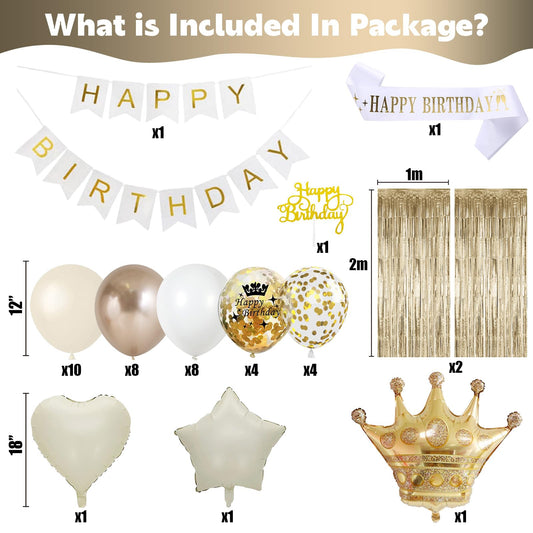 Jobkoo gold white birthday banner enhances milestone celebrations.