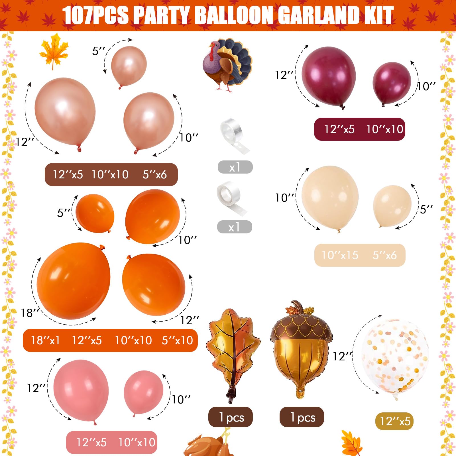 Jobkoo Maple Foil Balloon adds autumn charm to any setup.