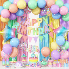 Jobkoo pastel 12-inch latex balloons for a festive rainbow arch.