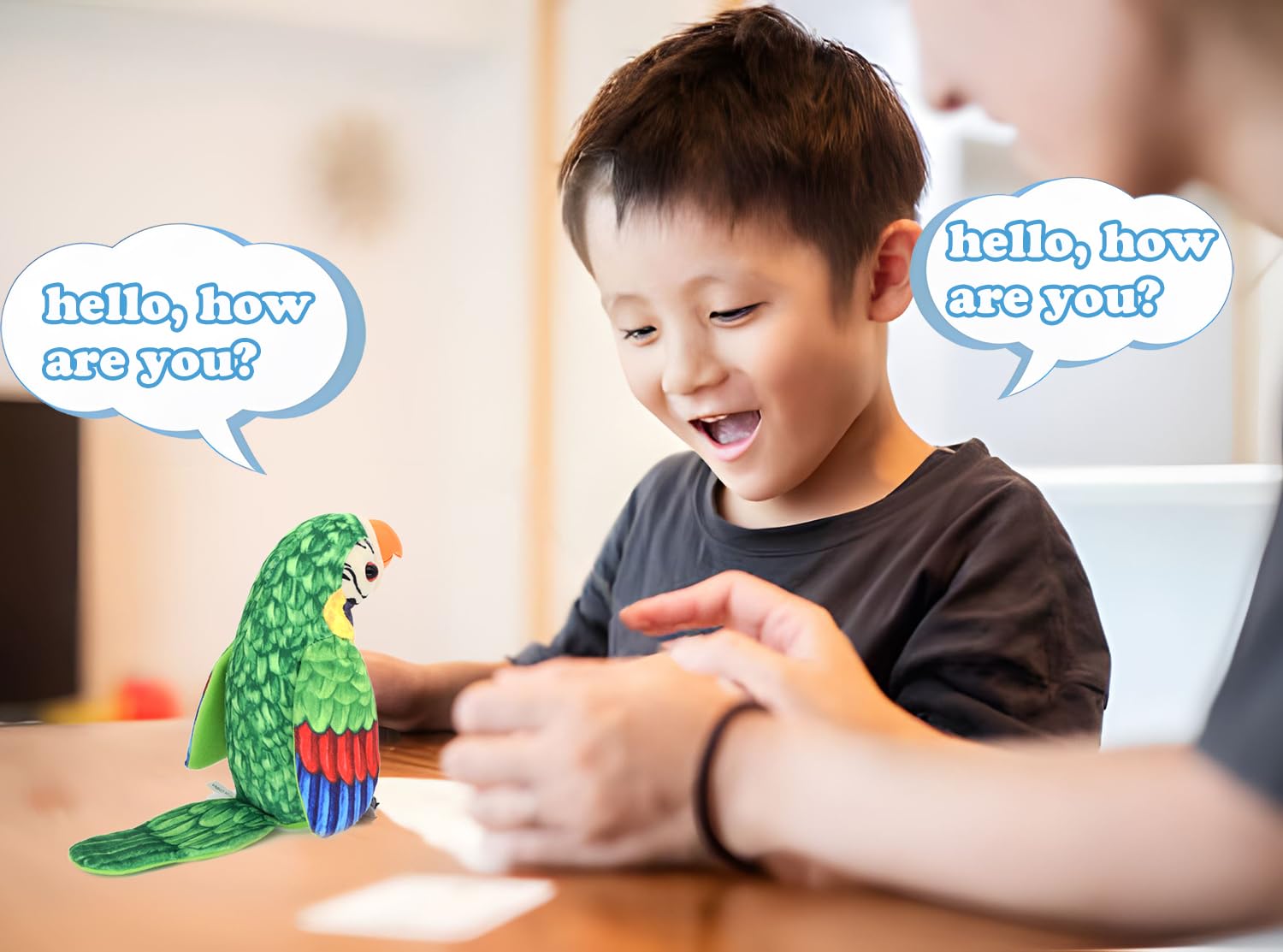 JOCOUNY plush toy parrot engages kids through playful interaction.