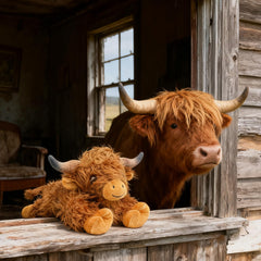 JOD Highland Cow travel-ready plush as a cozy companion.