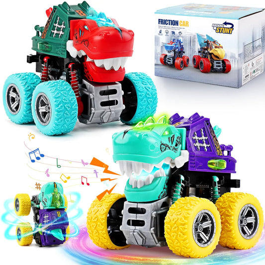 JODUDLR dinosaur trucks, front view, bold colors invite imaginative play