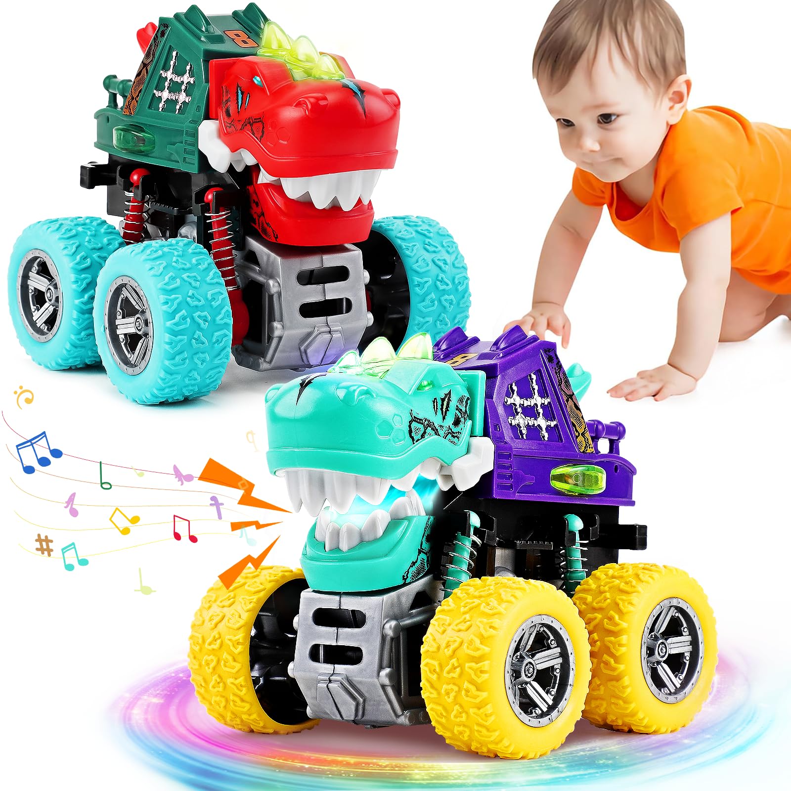 JODUDLR kids playing with dino-trucks, social play at home or park