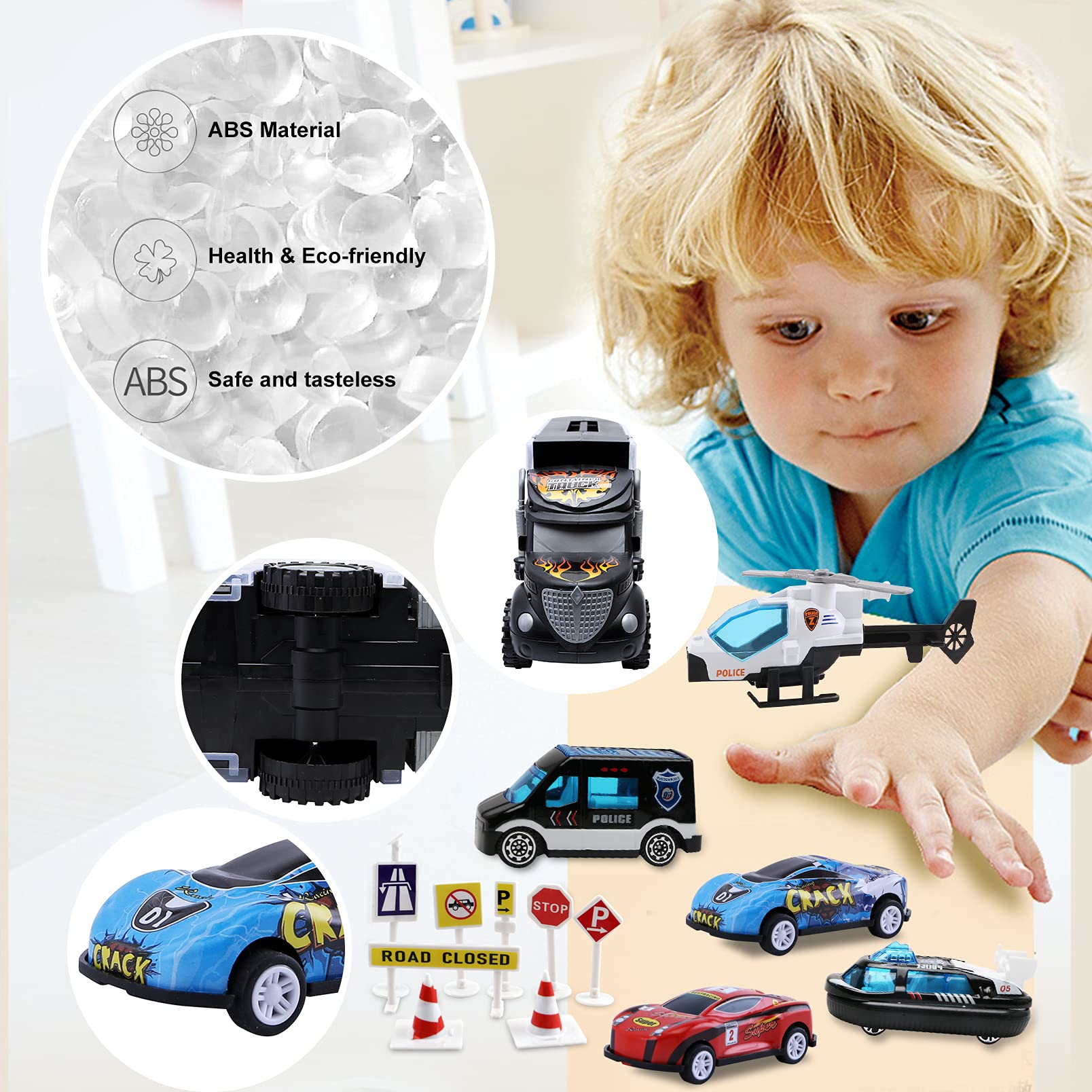 JODUDLR police and race cars for imaginative storytelling and play.