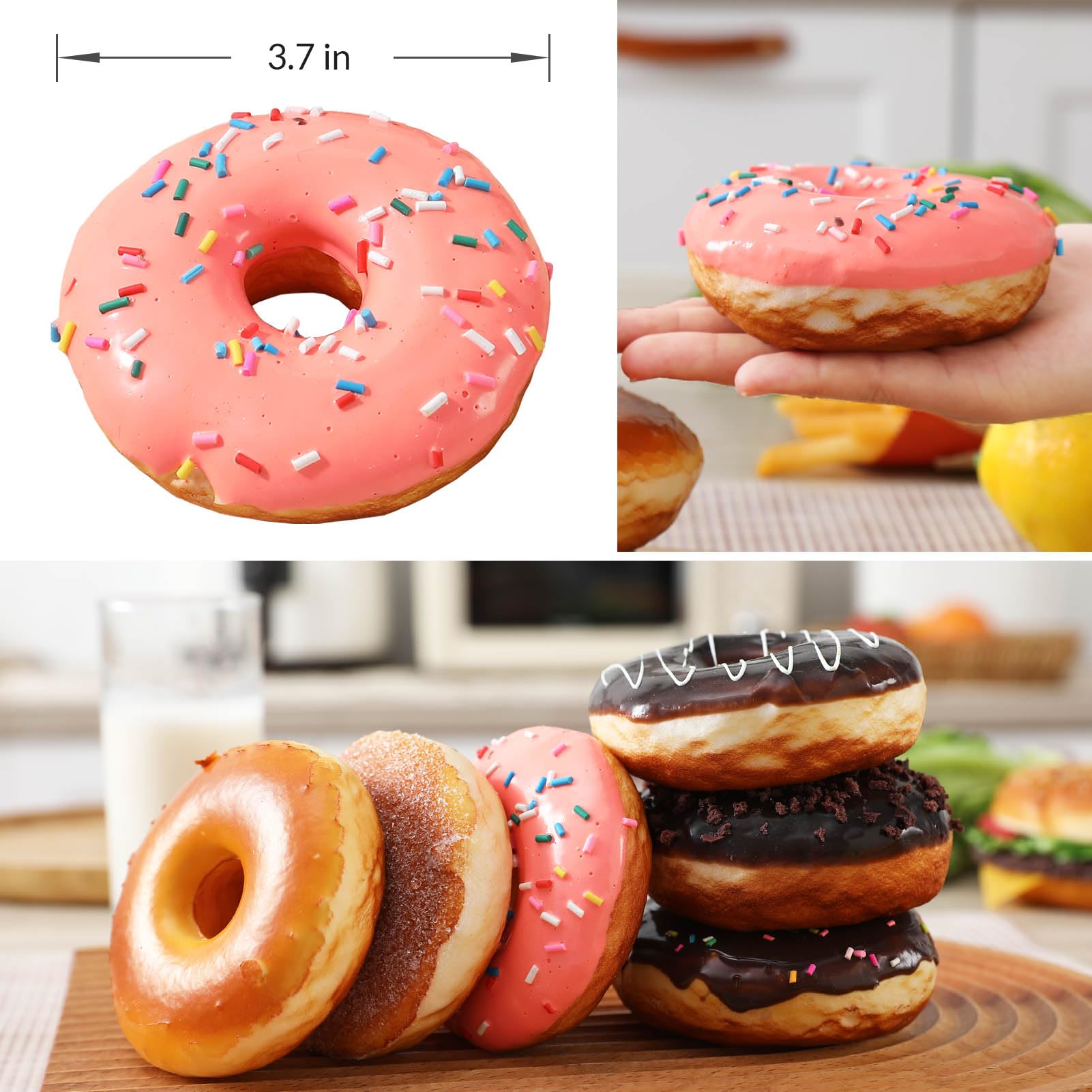 Realistic donut decor for photoshoots without edible items or mess.