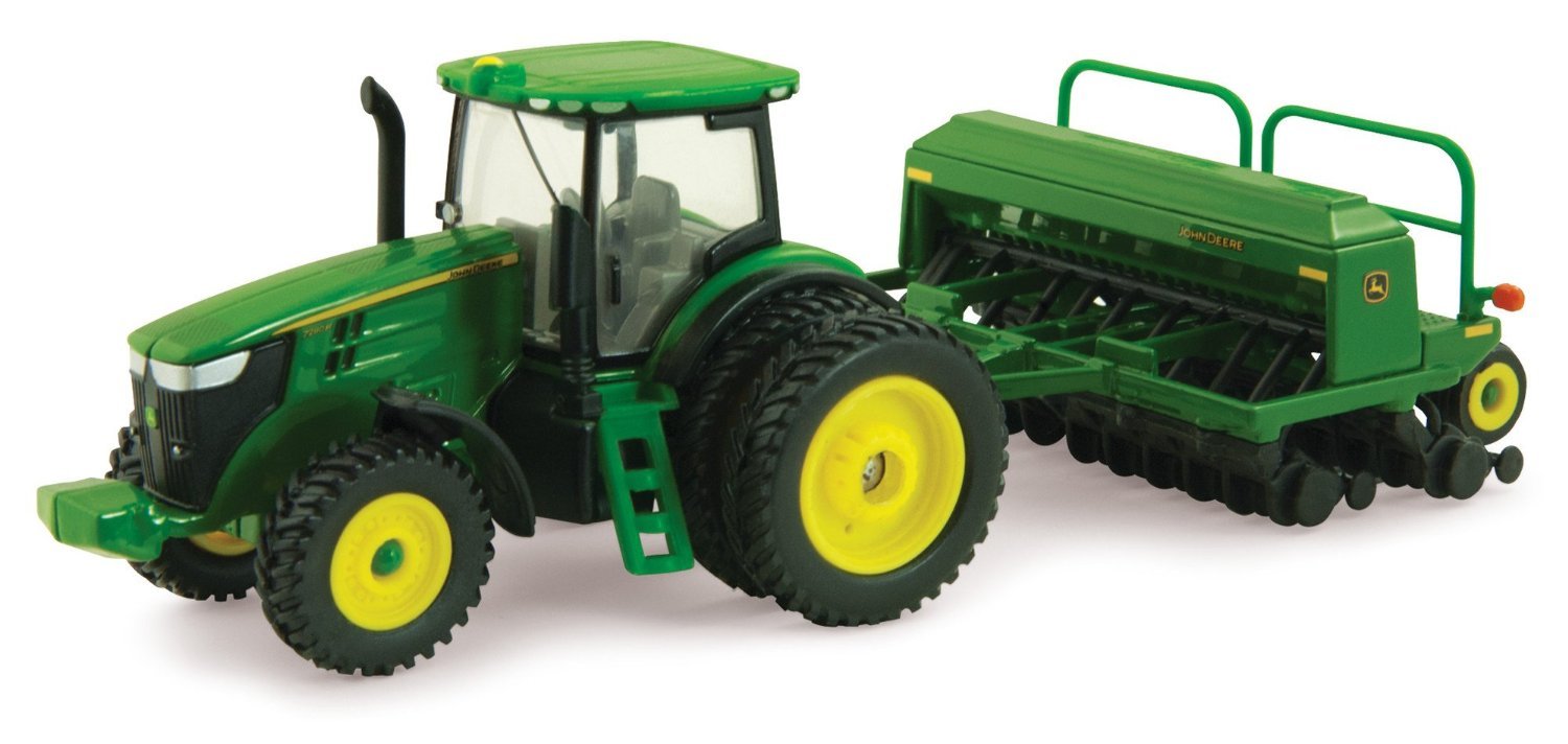 John Deere 7215R tractor with grain drill: durable die-cast toy for realistic play and collection