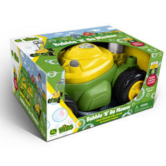 John Deere Bubble Lawn Mower supports imaginative outdoor gardening pretend play.