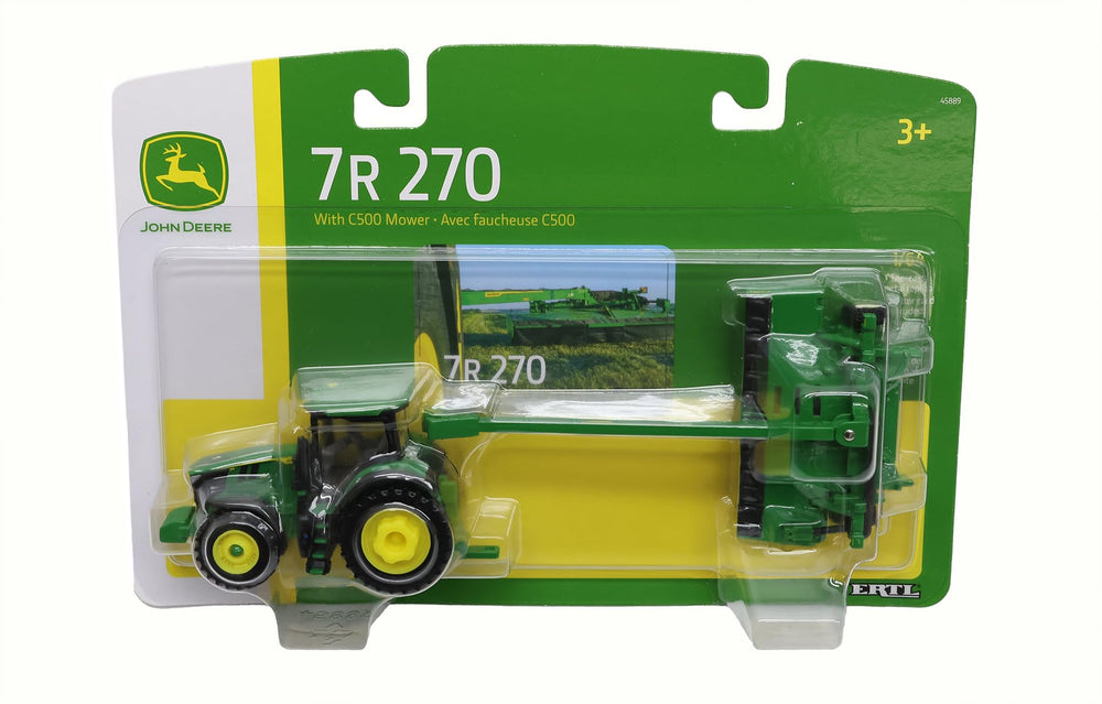John Deere C500 mower attachment, side view, smooth rolling wheels for pretend fieldwork