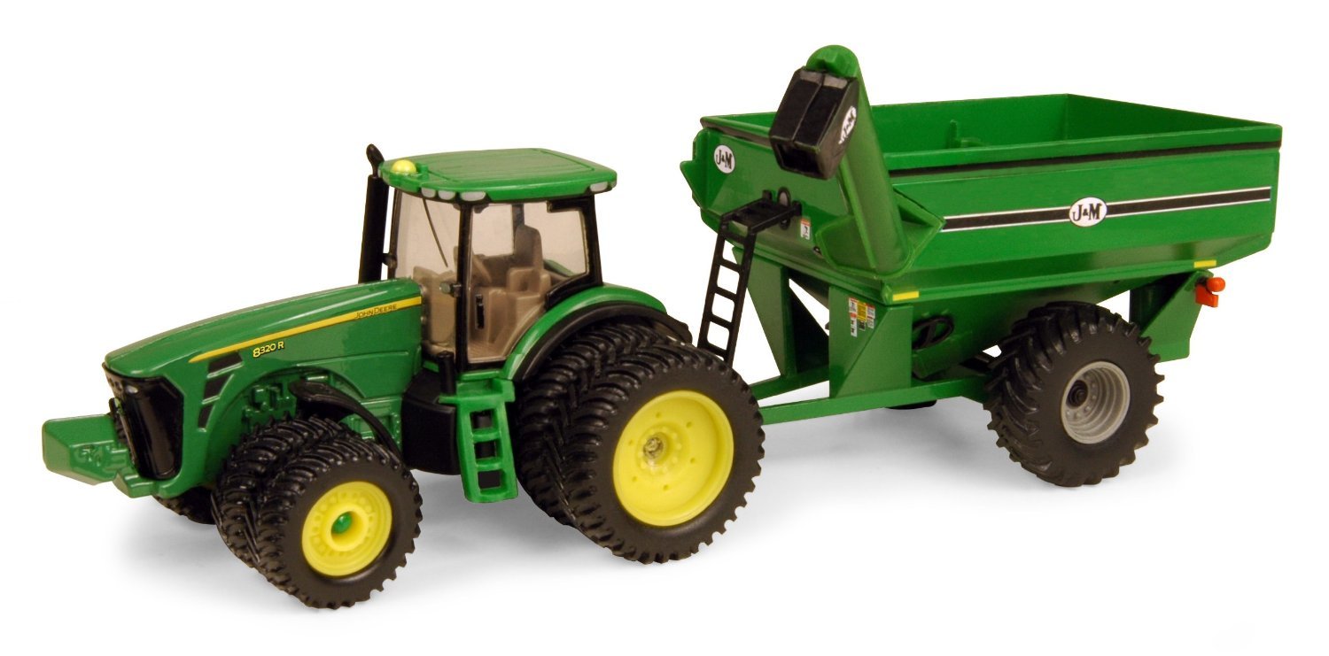 John Deere ERTL tractor with J&M grain cart, durable die-cast build for farm play