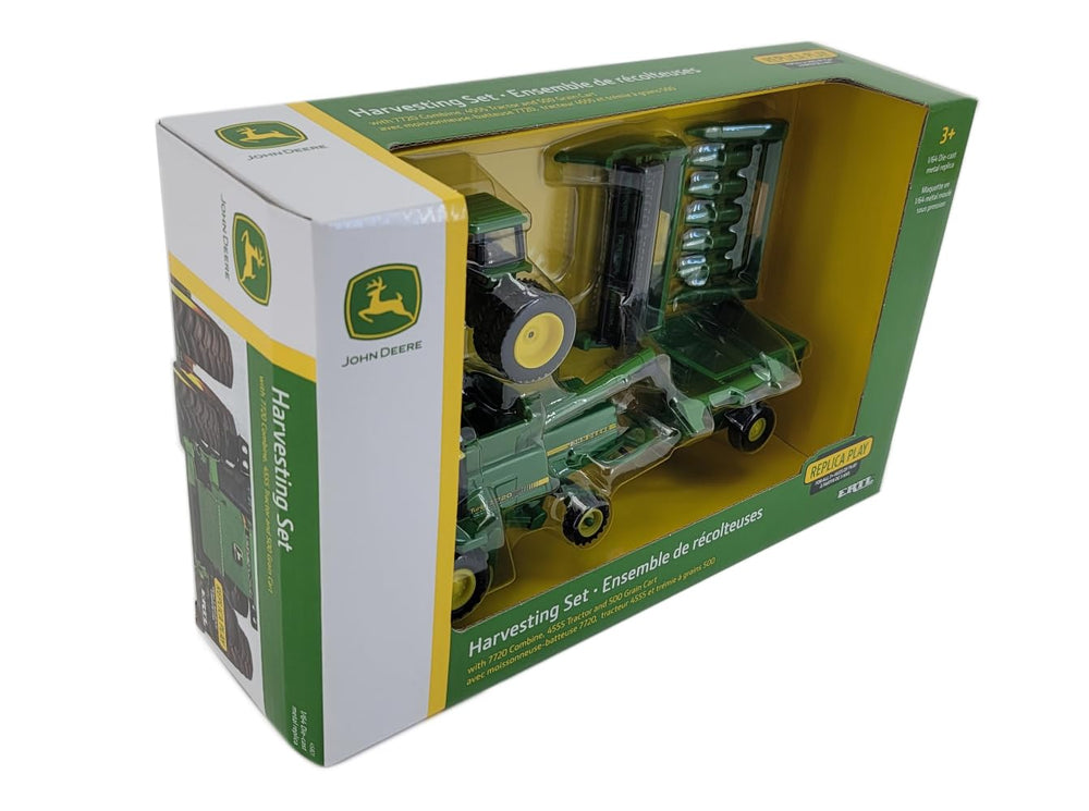 John Deere harvest equipment diorama, ideal for shelf displays and educational setups.