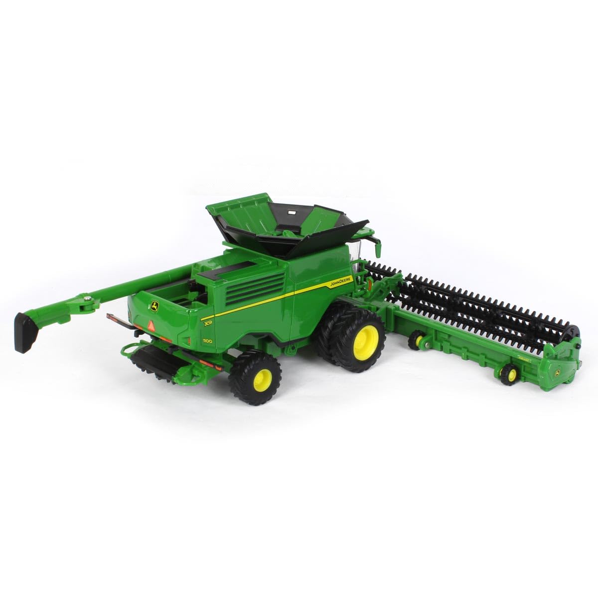 John Deere Prestige X9 1100 combine interior visible through clear windows for realism.