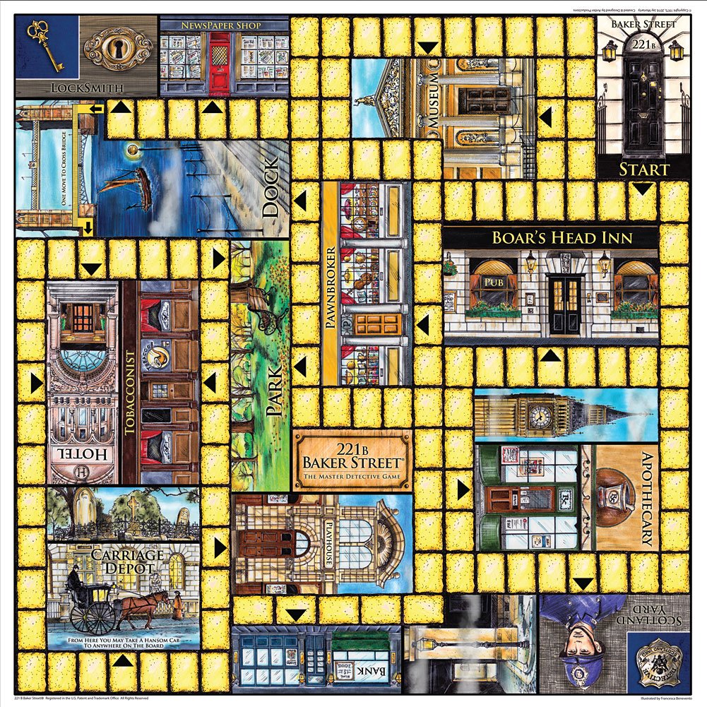 John N. Hansen Deluxe 221B Baker Street game board with clues and map for investigation.