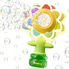 JOI MEW flower bubble gun in sunny yellow with LED lights for magical outdoor play.
