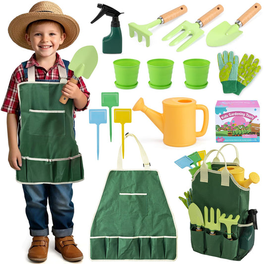 JOI MEW kids gardening set with wooden-handle rake for safe outdoor play