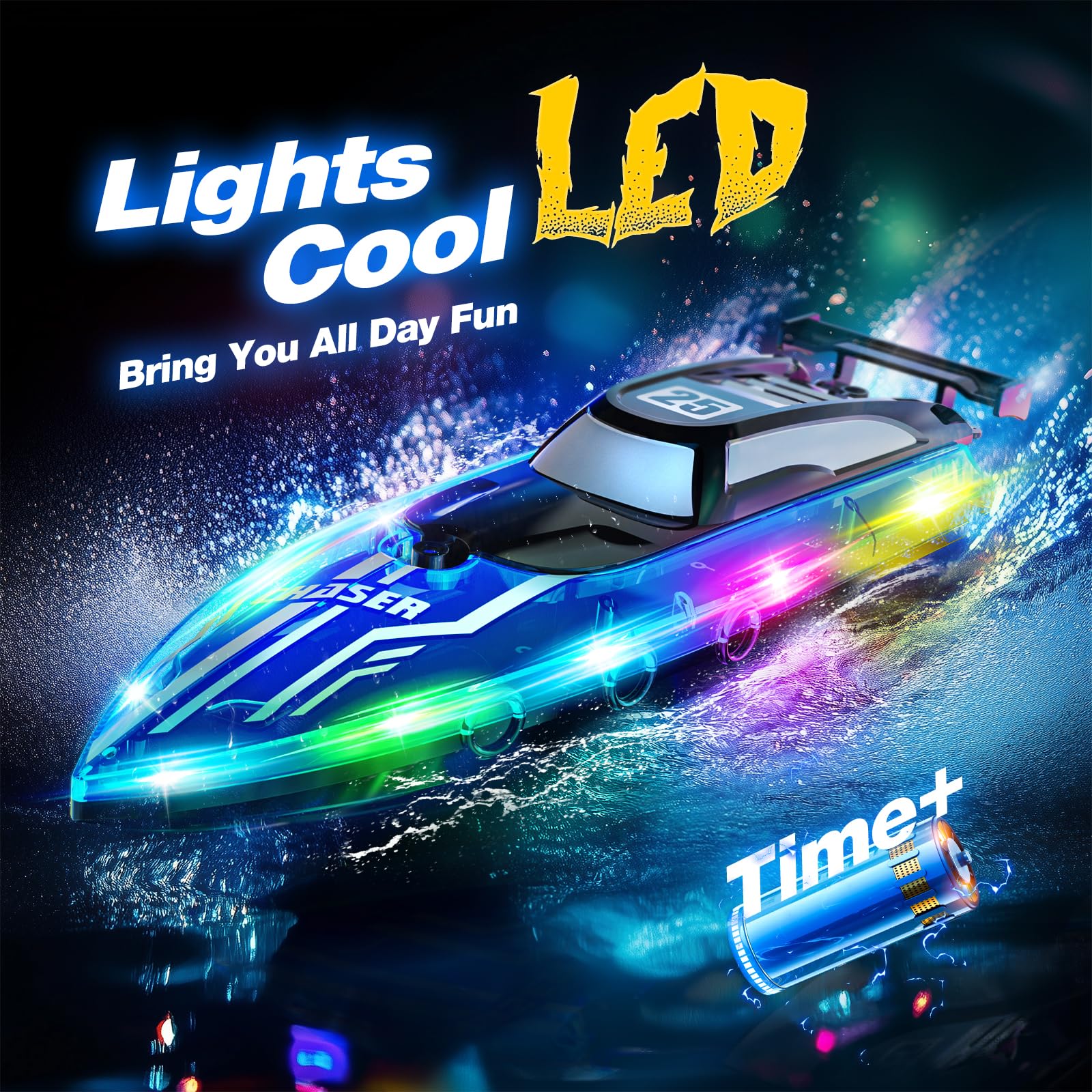 JOI MEW RC Boat using 24GHz remote for responsive, interference-free control.