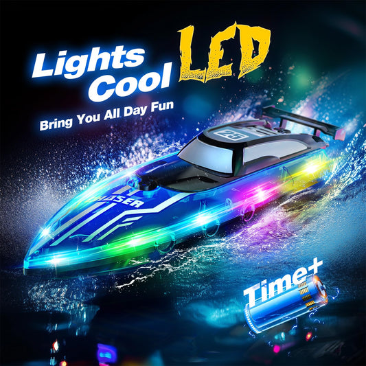 JOI MEW RC Boat using 24GHz remote for responsive, interference-free control.
