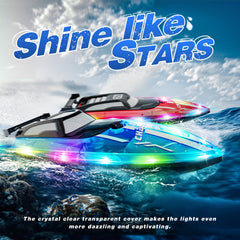 JOI MEW RC Boat with dual motors for speed and stable handling on water.