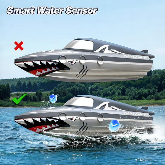 JOI MEW Shark RC Boat dual-motor setup enables fast acceleration during races