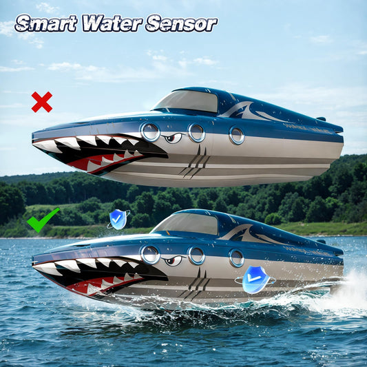 JOI MEW Shark RC Boat dual motors powering fast acceleration for dynamic racing.