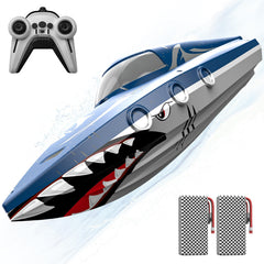 JOI MEW Shark RC Boat open-mouth hull glints as it commands thrilling water races.