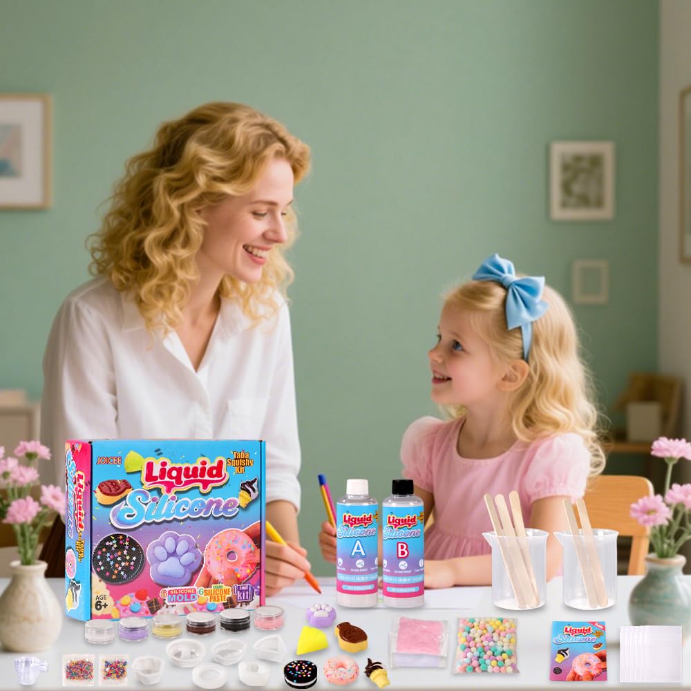 Joicee Taba squishy kit liquid silicone for clean, easy mixing.