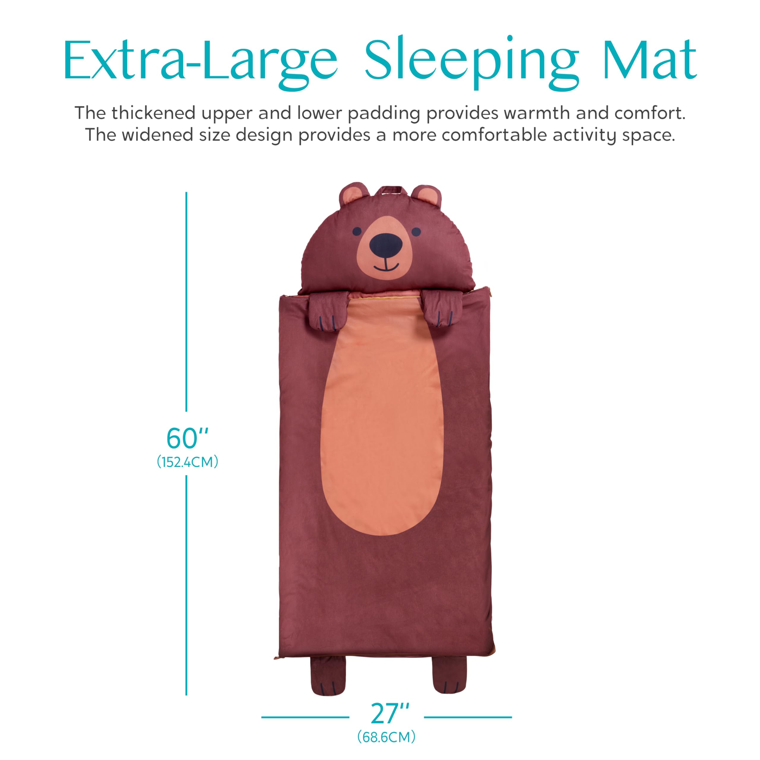 Joiedomi nap mat 60 x 27 inch size provides roomy sleeping space.