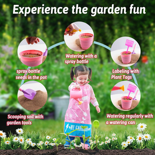 JOI MEW Kids Pink Gardening Tools Set shovel supports comfortable digging for small hands.