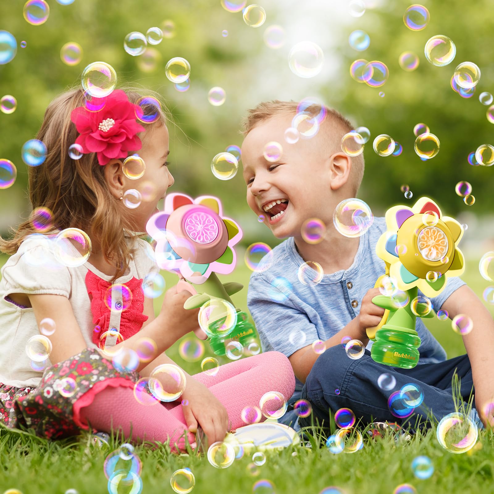 JOI MEW kid-friendly bubble blower designed for safe outdoor fun.