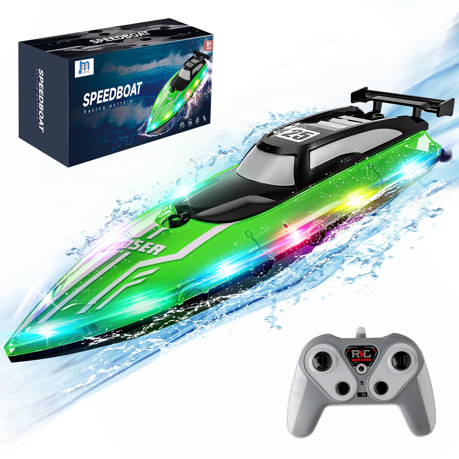JOI MEW boat with crystal-clear hull and LED accents, gift-ready