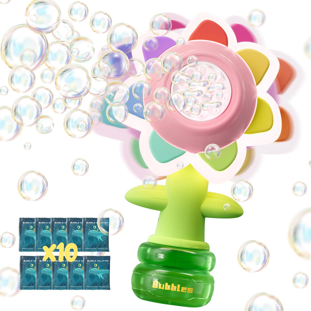 JOI MEW pink rechargeable bubble gun with LED lights for outdoor play.