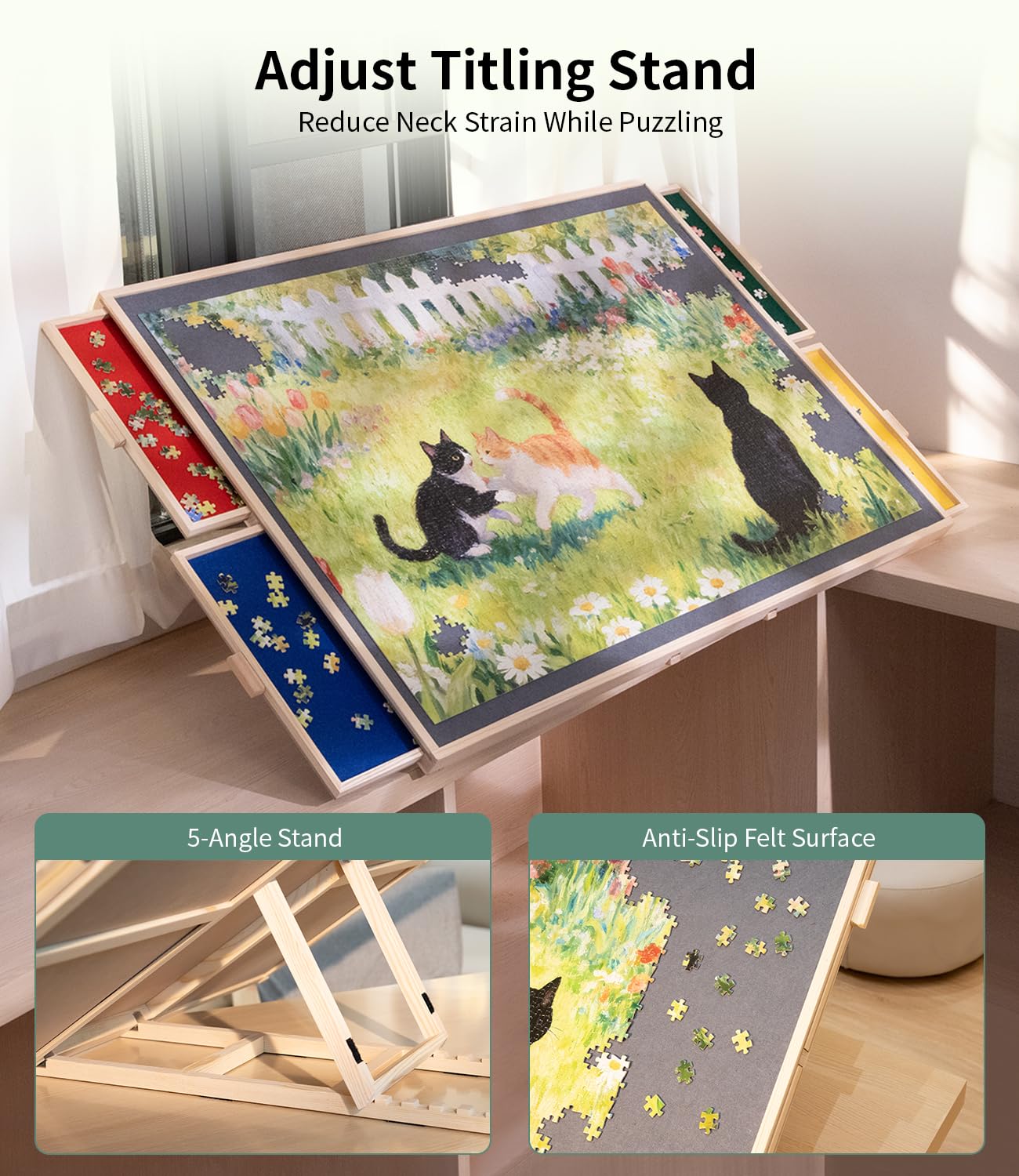 JOIN&JOY lazy Susan rotation for easy reach of puzzle corners