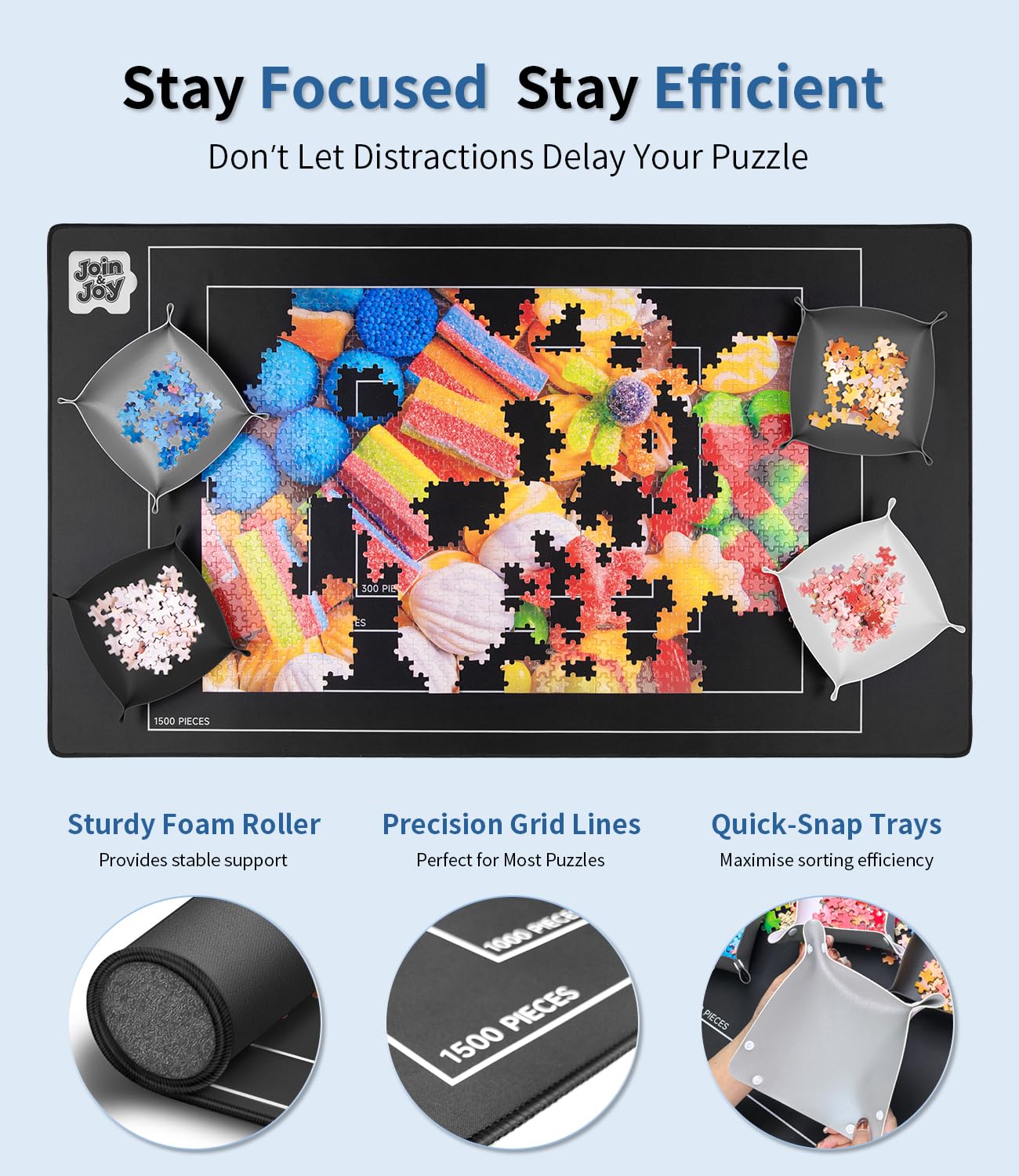 Join&Joy waterproof Oxford storage bag protects puzzle gear during travel.