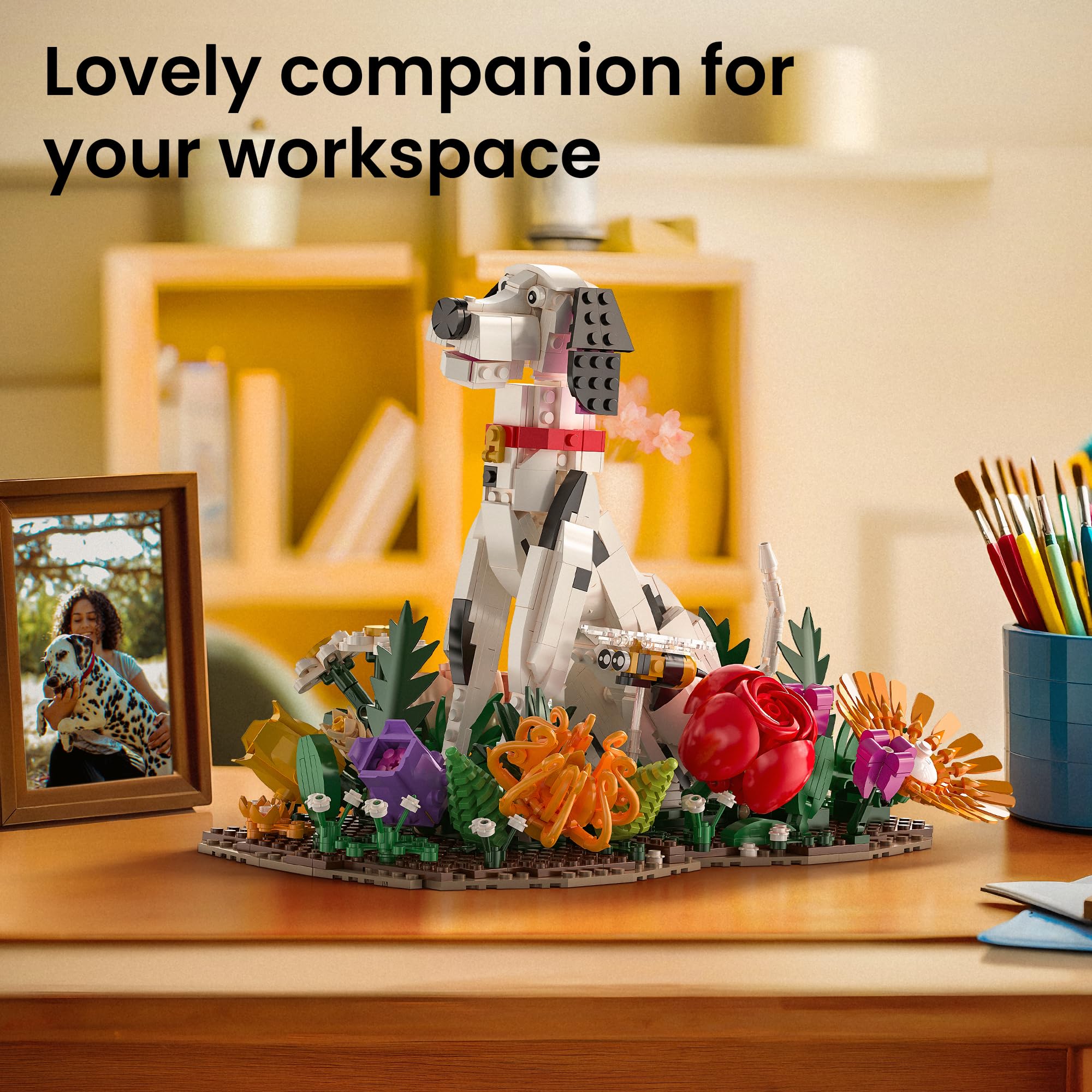 JOJO&Peach Dalmatian with lavender accents elevates workspace mood.