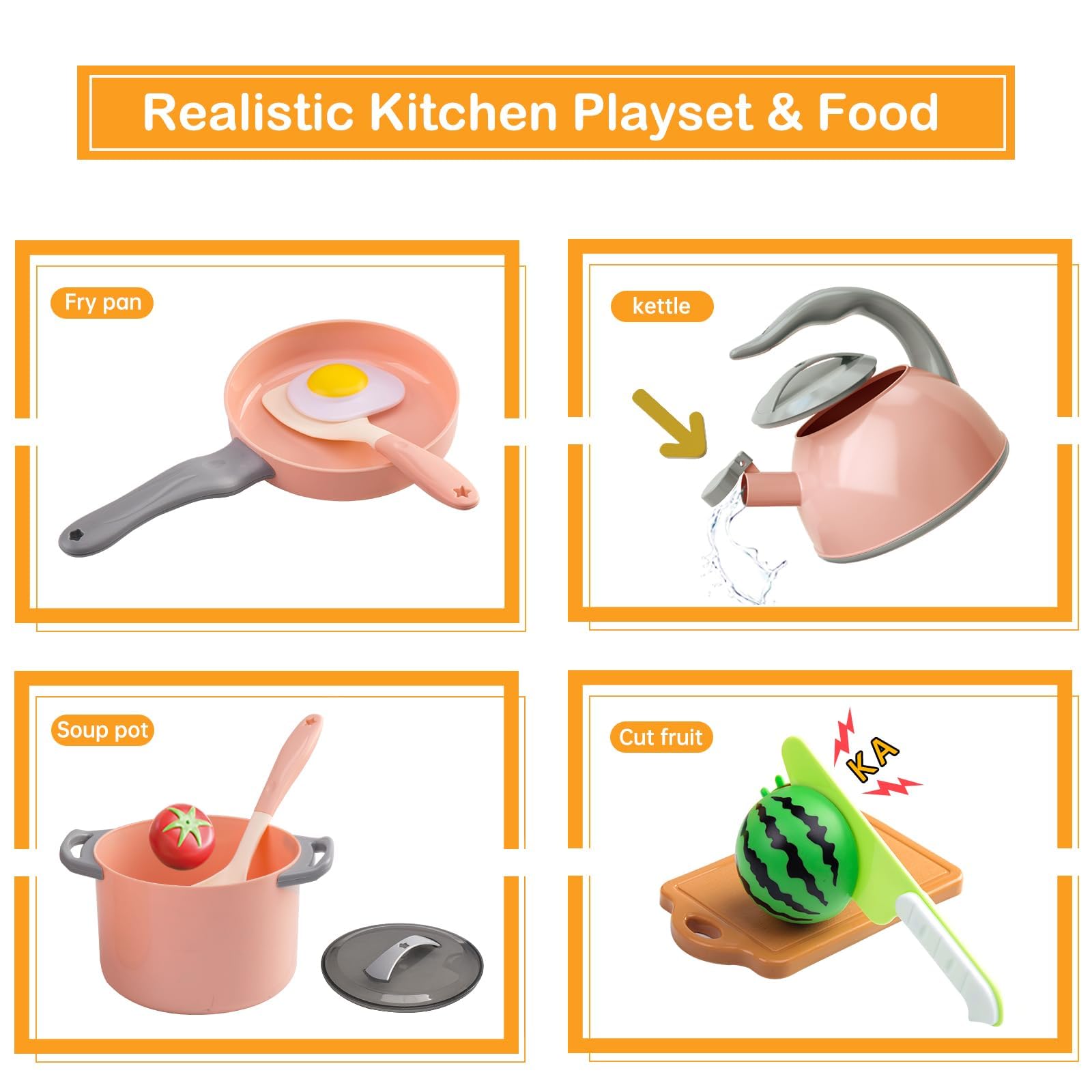 JOKERKING included utensils and knife encourage fine motor skills during pretend cooking.