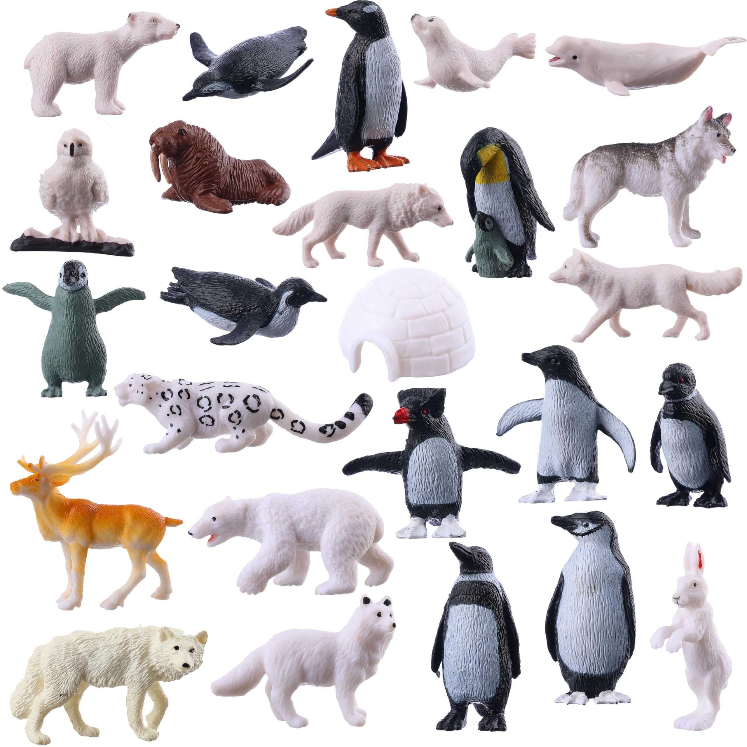 JOKFEICE 25Pcs polar animals set figures for imaginative play and learning.