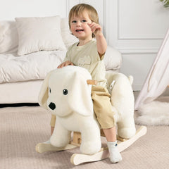 Jolie Vallée Labrador rocking toy wooden seat encourages safe, supported rocking.