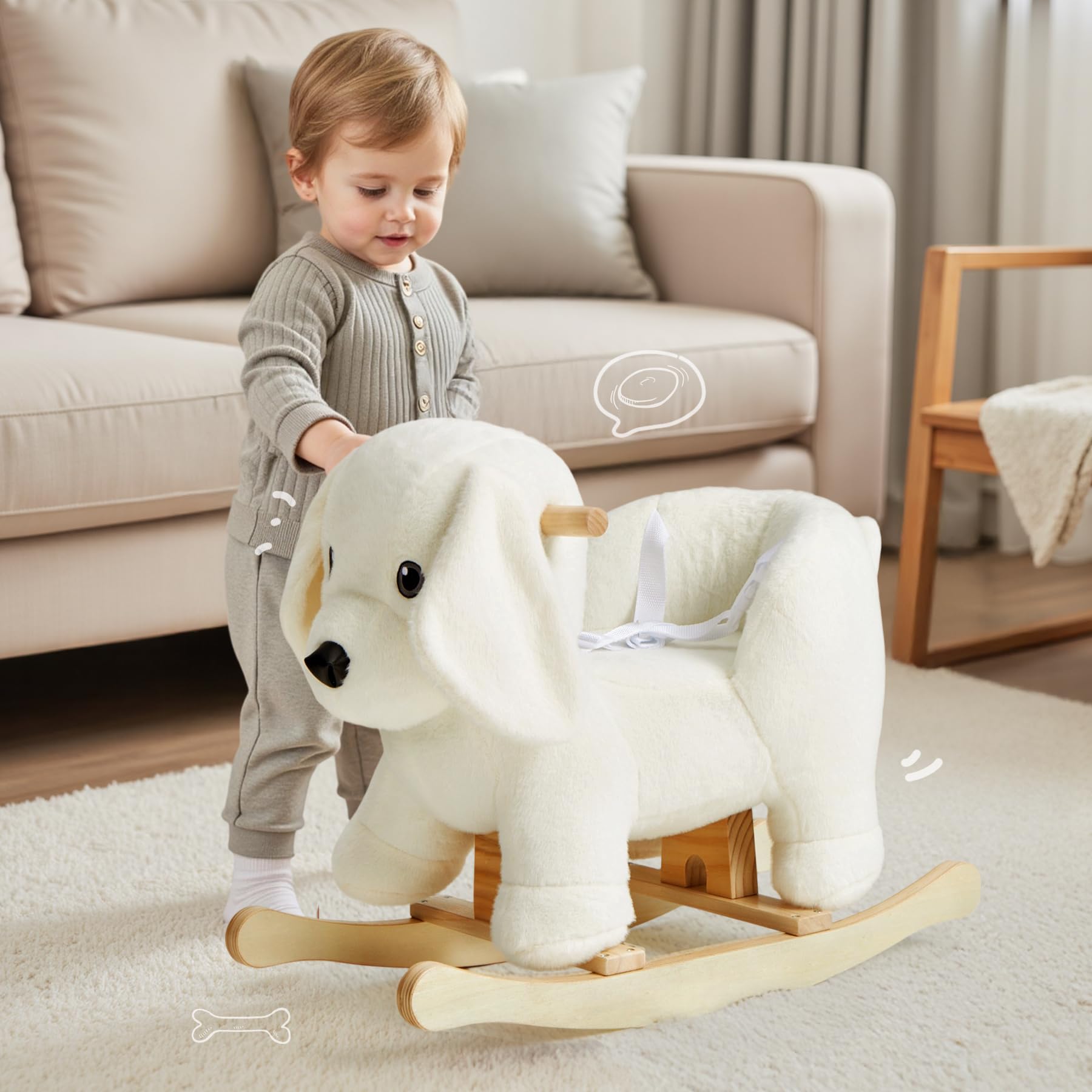 Jolie Vallée solid wood and soft fabric construction supports sturdy, comfy play.