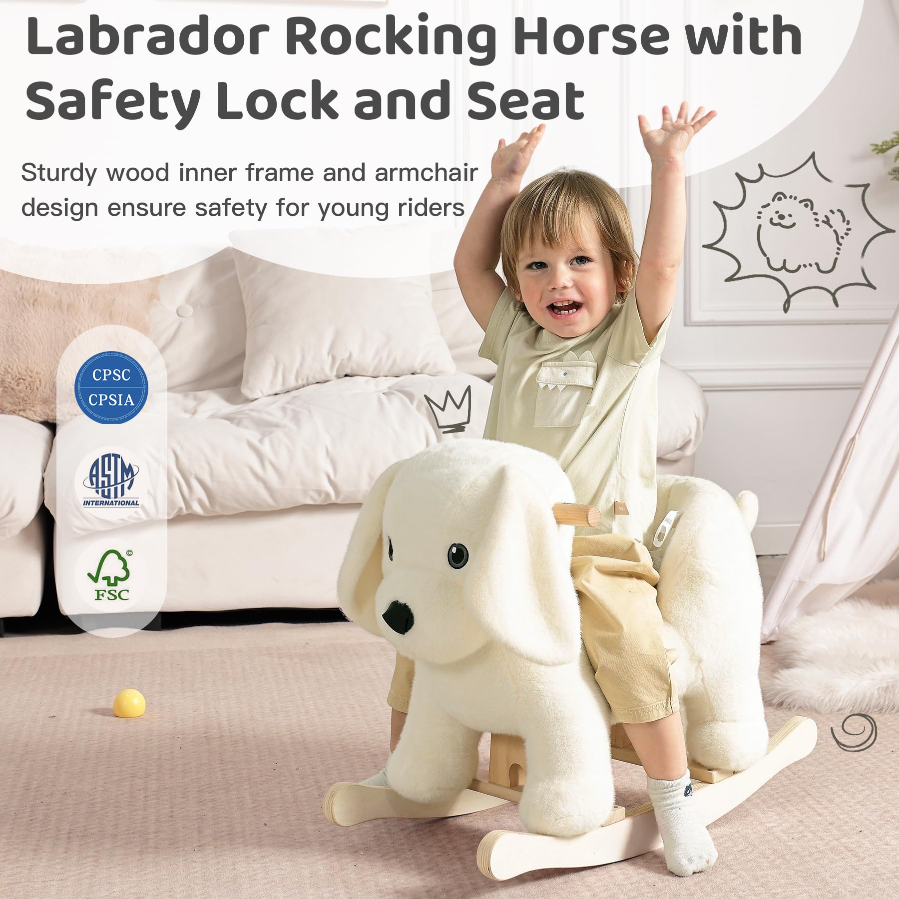 Jolie Vallée 3-side seat protects little riders during every rocking moment.