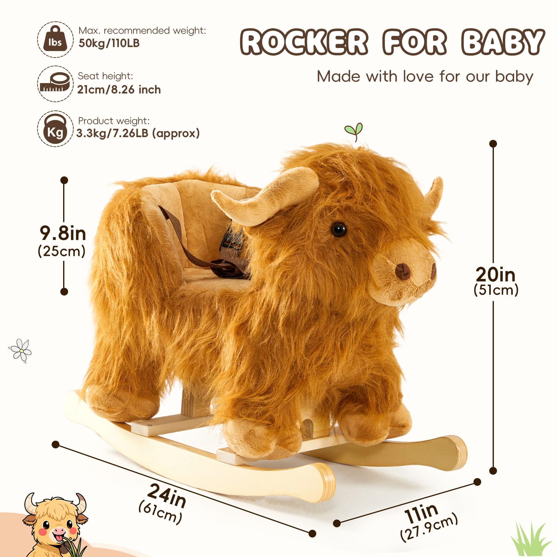 Jolie Vallée Highlander cattle rocker back view with secure seating design.