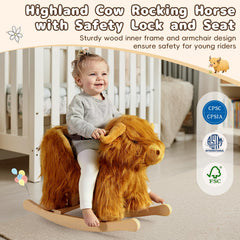 Jolie Vallée Highlander cattle rocker in-use demonstrates safe rocking for children.