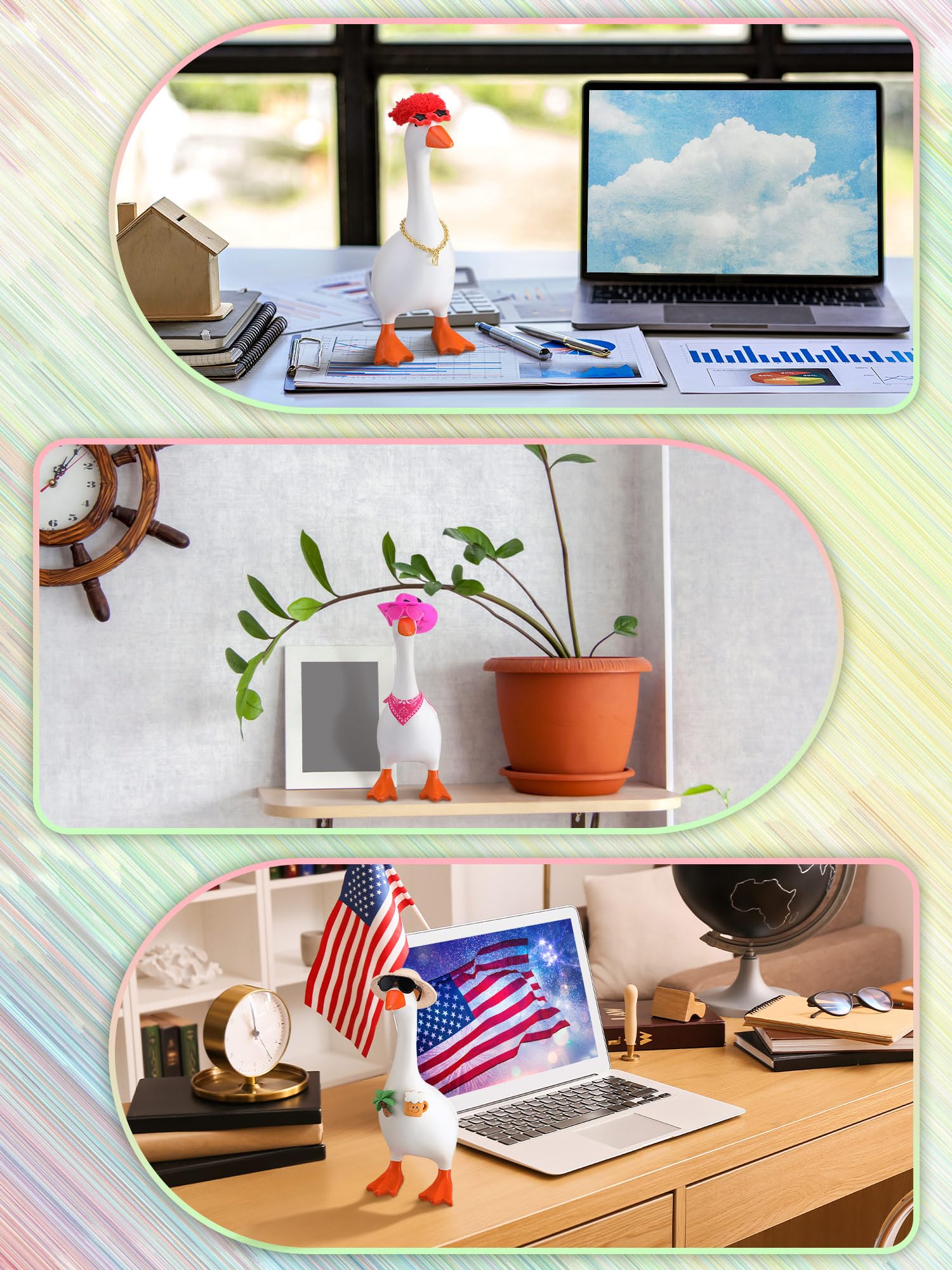 JolliLudo goose outfit sunglasses offer playful style for desk goose display.