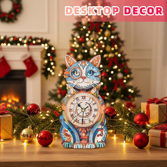 Jollitot 3D puzzle cat clock in progress, a vibrant DIY project
