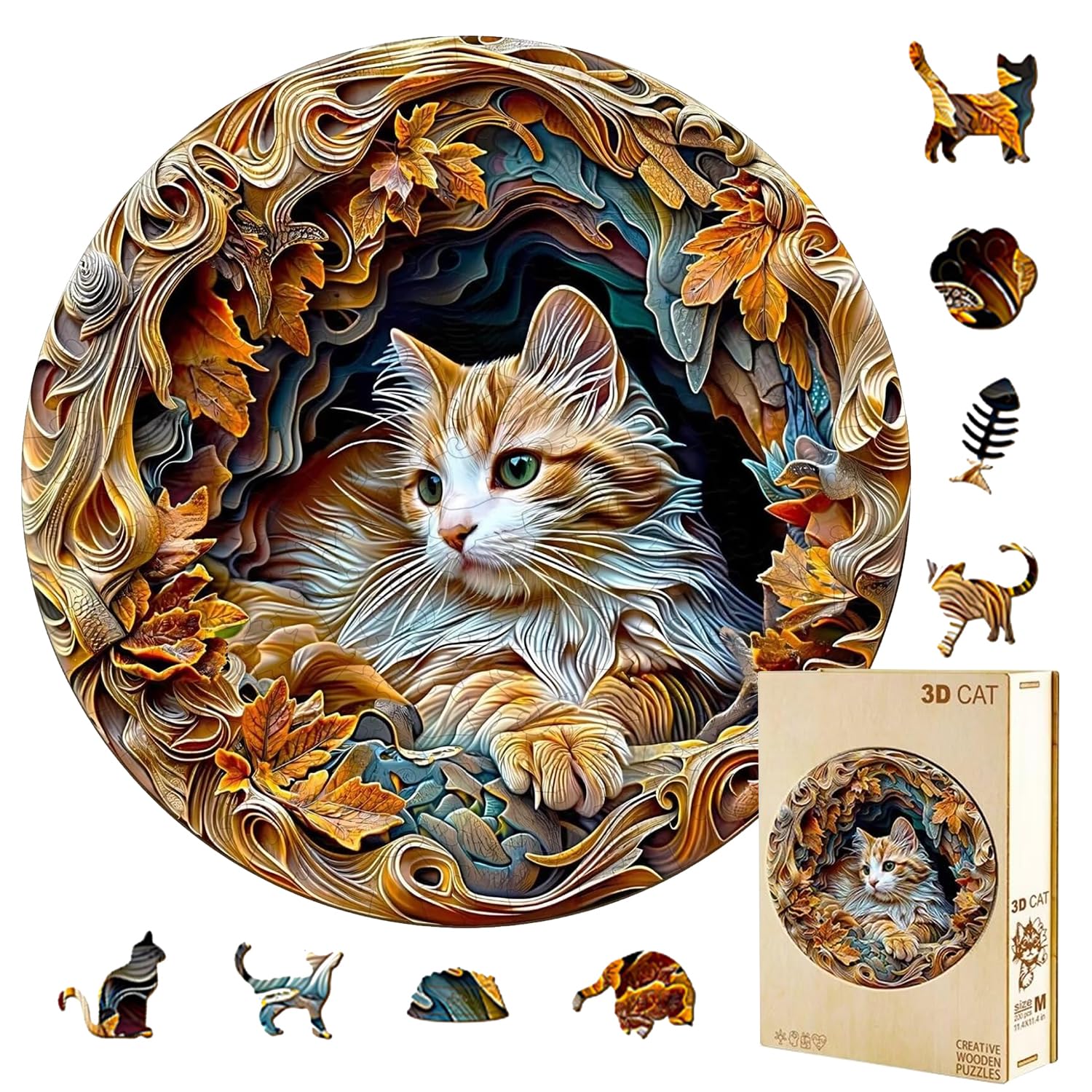 Jollitot wooden cat puzzle assembly highlights a soothing, mindful challenge for adults.