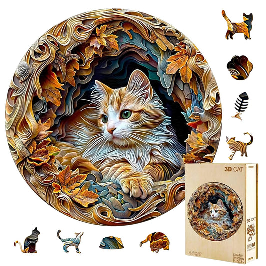Jollitot wooden cat puzzle assembly highlights a soothing, mindful challenge for adults.