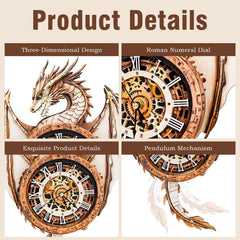 Jollitot Dragon Clock mechanism detail revealing gears and swinging tail for a tactile focal point.