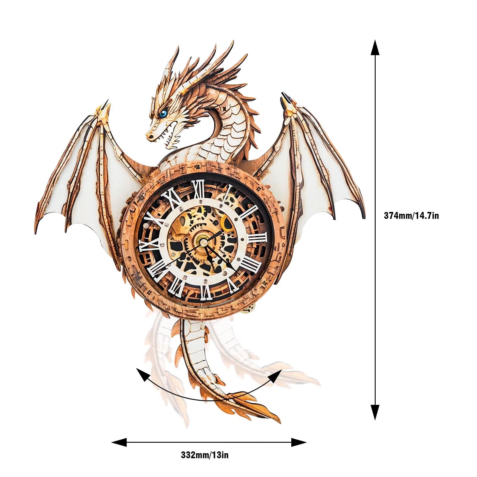 Jollitot dragon tail swings, adding kinetic charm to the wall clock.