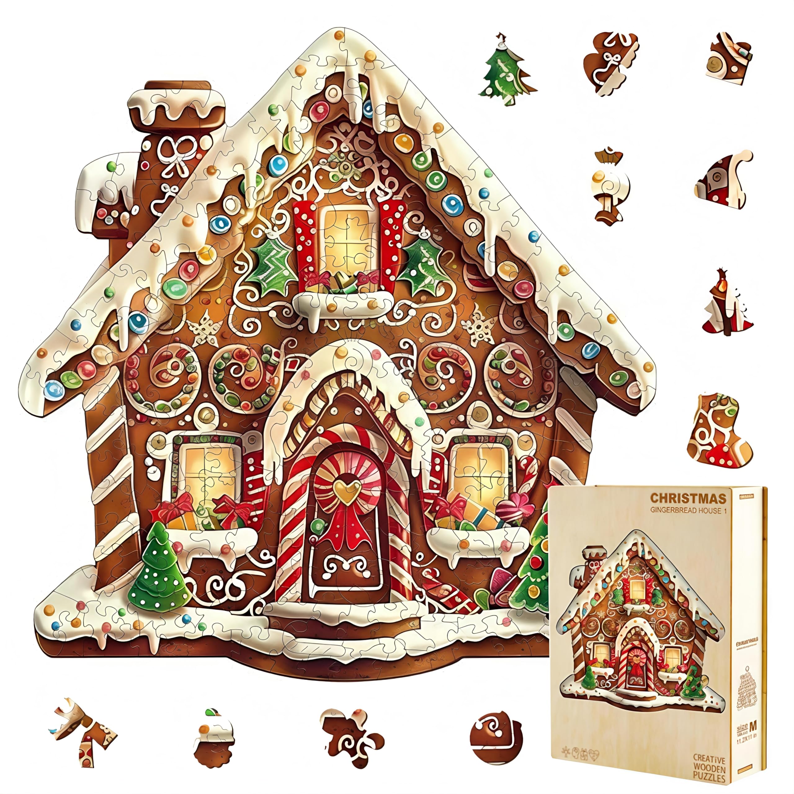 Jollitot gingerbread house puzzle in wood with festive bakery detail for cozy evenings.