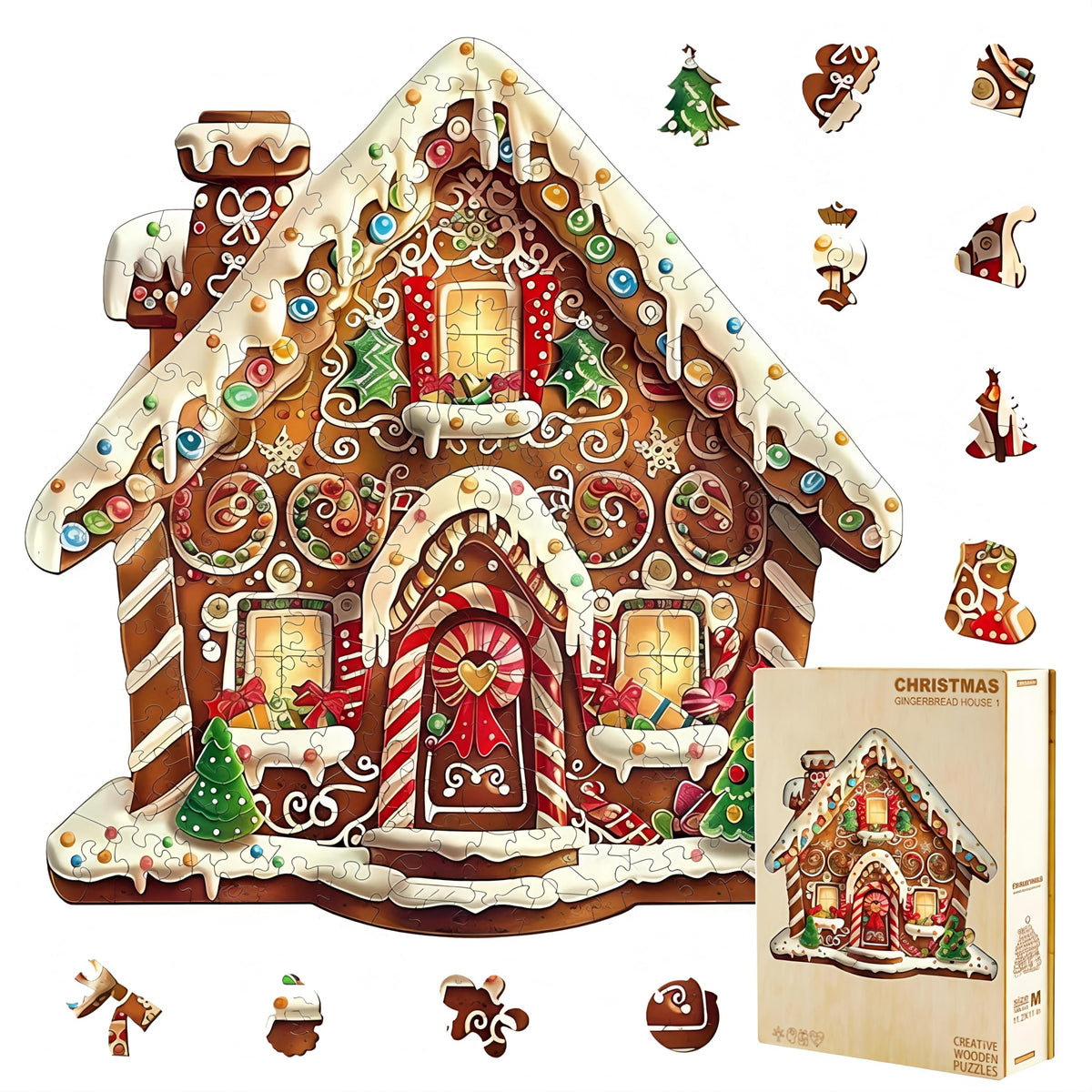 Jollitot gingerbread house puzzle in wood with festive bakery detail for cozy evenings.