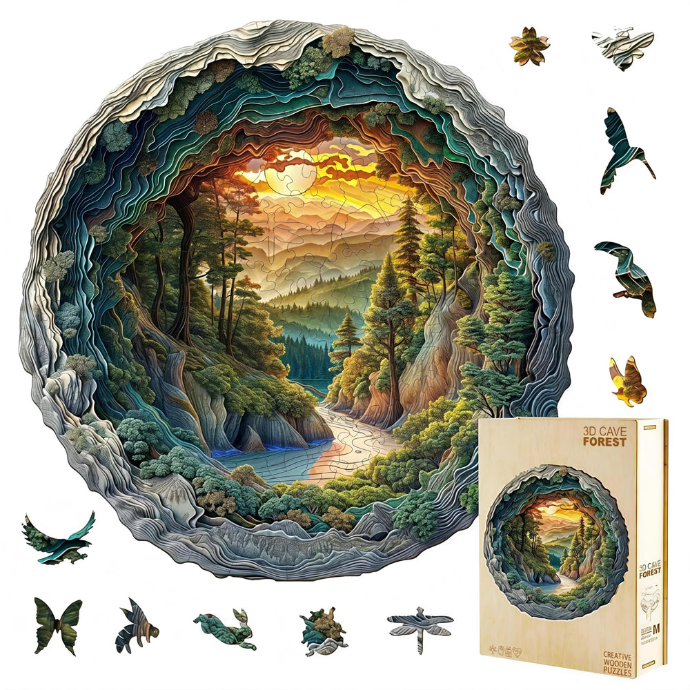Jollitot wooden puzzle cave forest 3D front view for captivating decor.